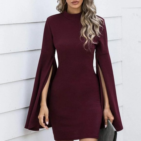 Women's Cloak Sleeve Bodycon Mini Dress - Picture 6 of 7